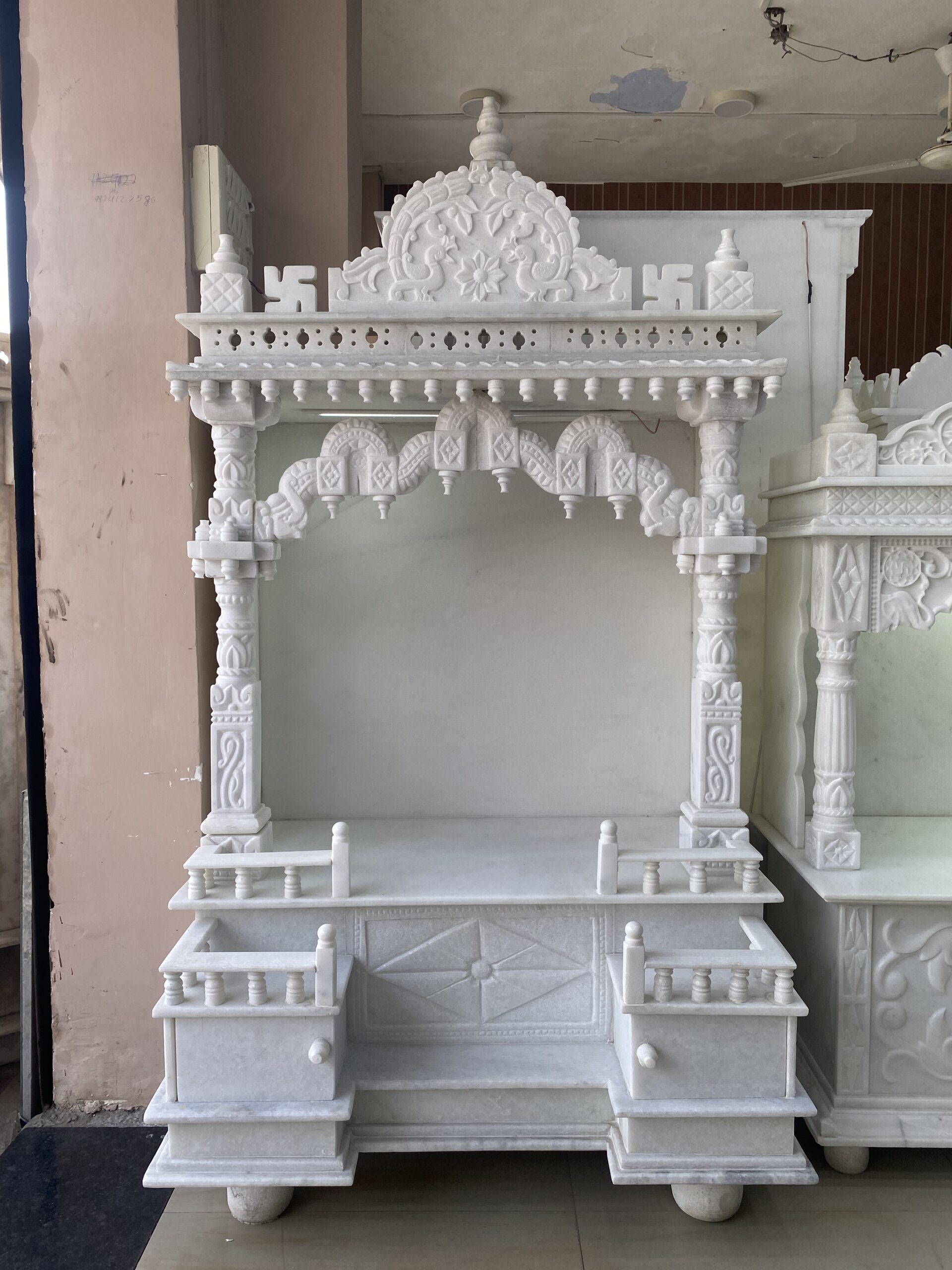 Traditional Hand-Carved Indoor Marble Mandir