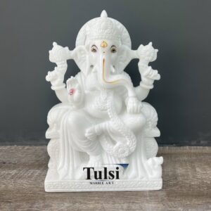 Premium Hand-Carved Pure White Marble 15-Inch Ganesh ji Murti for Home Temple & Decor