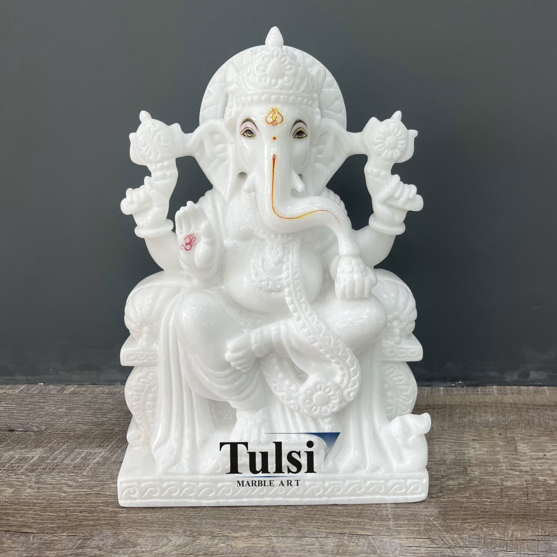 Premium Hand-Carved Pure White Marble 15-Inch Ganesh ji Murti for Home Temple & Decor