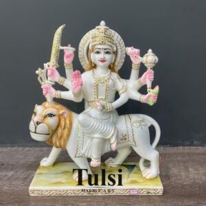 15-Inch Premium Marble Durga Maa Idol | Handcrafted  for Home Temple