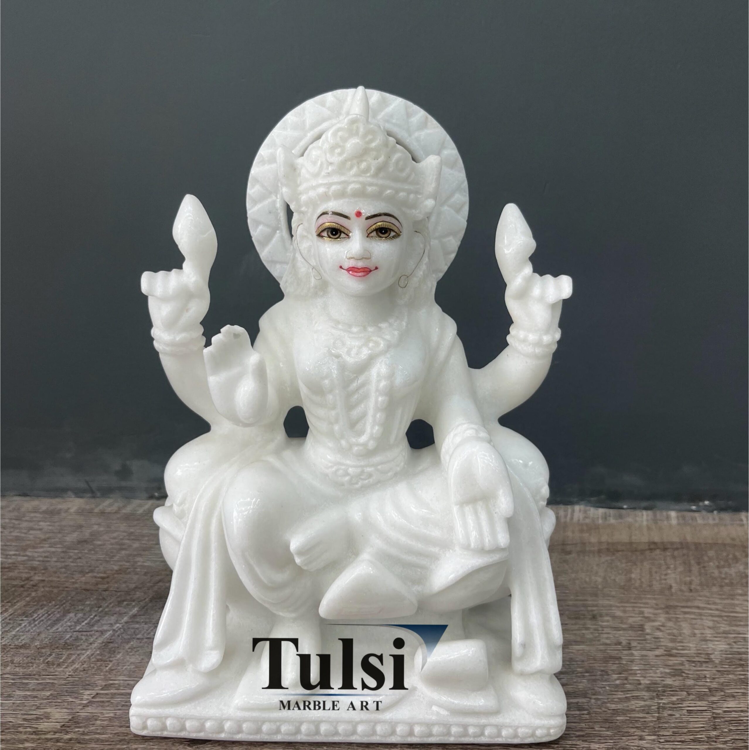 9-Inch Handcrafted Pure White Marble Lakshmi Maa Murti | Premium Goddess Laxmi Idol for Home Temple