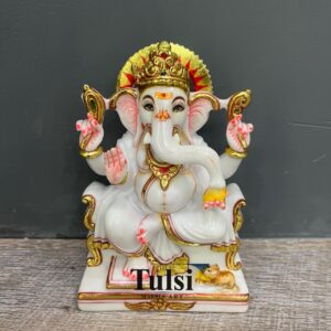 9-Inch Premium Marble Dust Ganesh Ji Idol | Handcrafted Lord Ganesha idol with for Home Temple