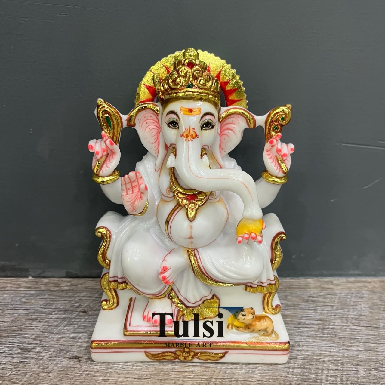 9-Inch Premium Marble Dust Ganesh Ji Idol | Handcrafted Lord Ganesha idol with for Home Temple
