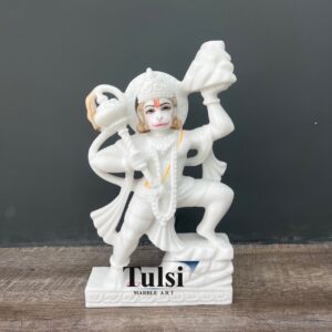 15-Inch White Marble Hanuman Ji Idol  – Handcrafted Hanuman Murti for Home Temple