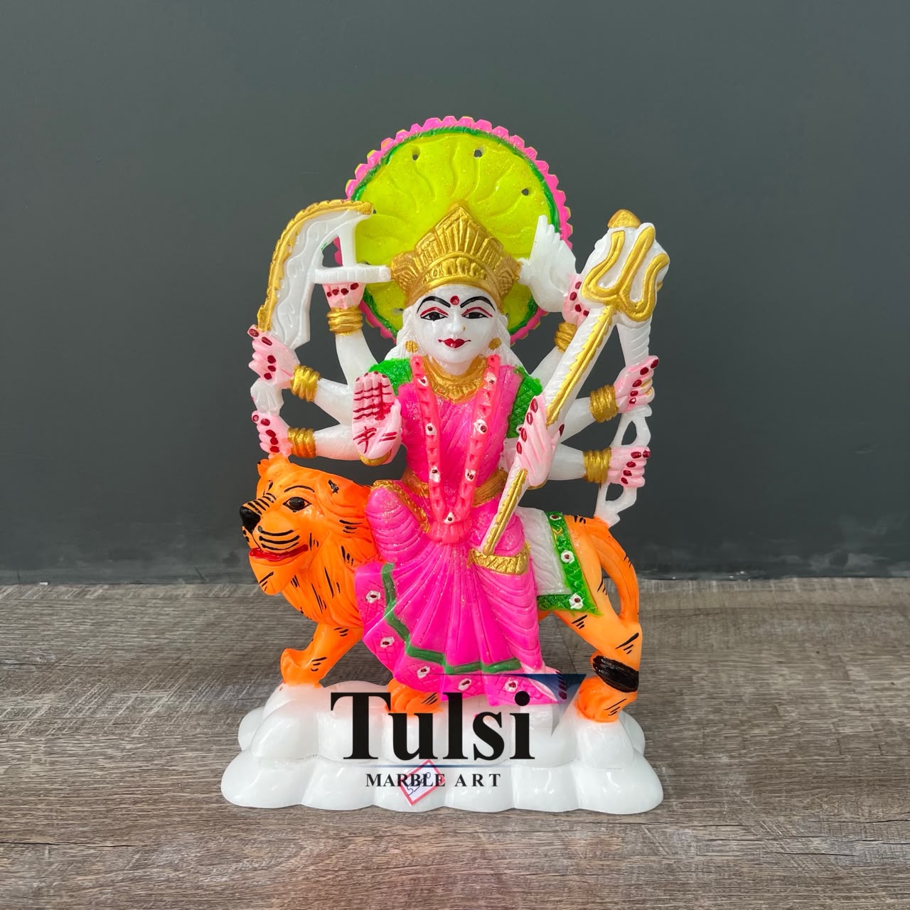 Handcrafted 6-Inch White Marble Goddess Durga Maa Idol | Hand-Painted Sherawali Mata Murti for Home Temple & Mandir Decor