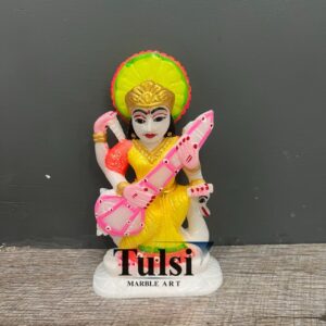 6-Inch Hand-Painted Marble Goddess Saraswati Maa Murti