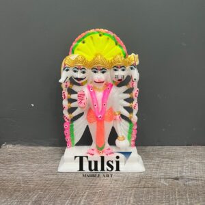 9-Inch Hand-Painted White Marble Panchmukhi Hanuman Murti
