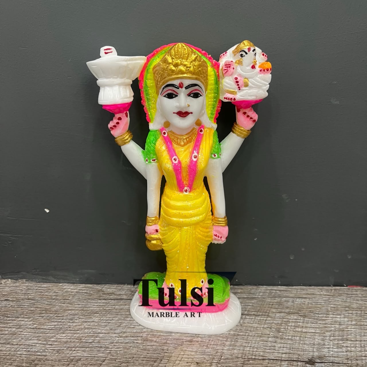 12-Inch Hand-Painted Marble Goddess Parvati Murti