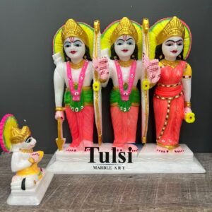 12-Inch Hand-Painted Marble Ram Darbar Murti