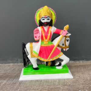 Premium 9-Inch Marble Ramapir Murti – Hand-Painted Baba Ramdev Pir Idol
