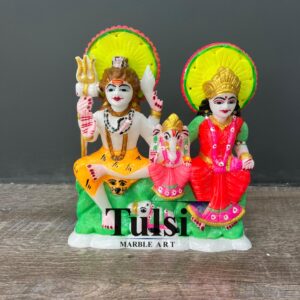Premium 9-Inch Marble Shiv Parivar Murti – Hand-Painted Shiva, Parvati & Ganesha Idol