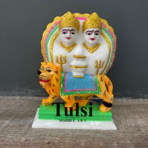 Premium 12-Inch Hand-Painted Marble Chamunda Maa Murti